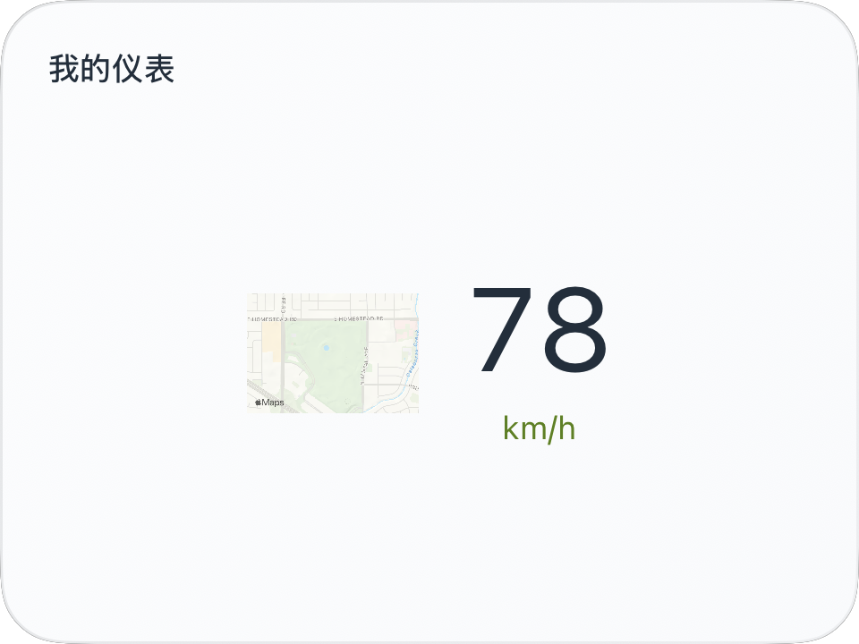 带有素材徽章和速度读数的卡片示意