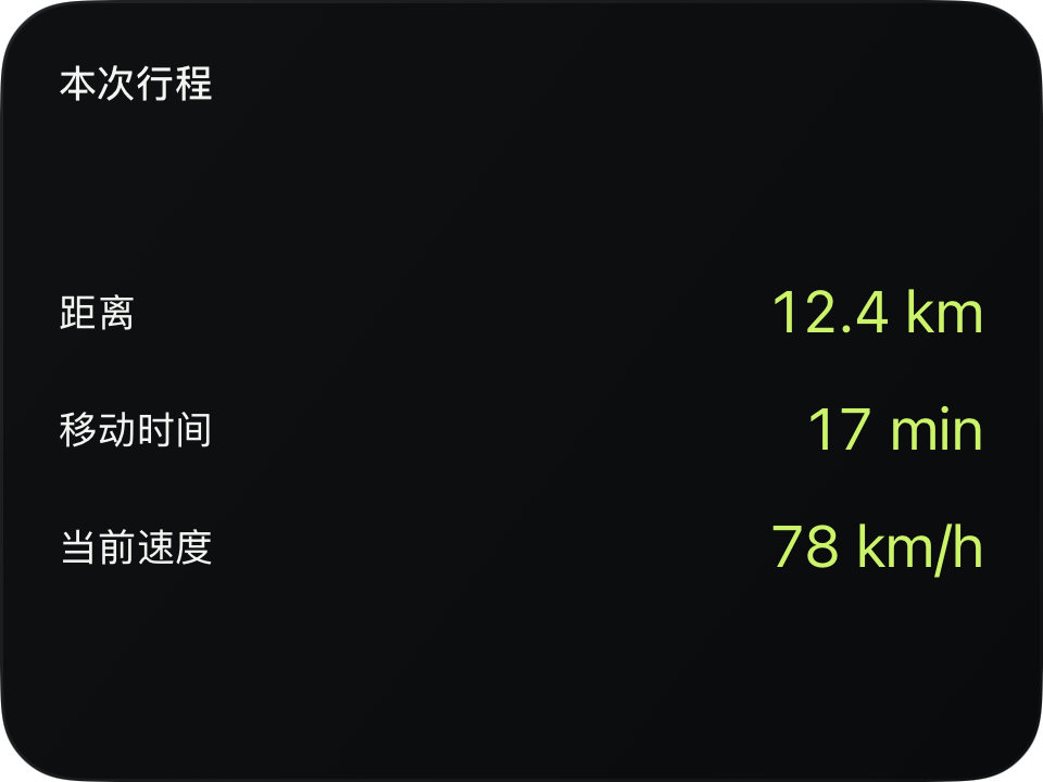 行程数据面板的 iOS 原生截图，深色模式